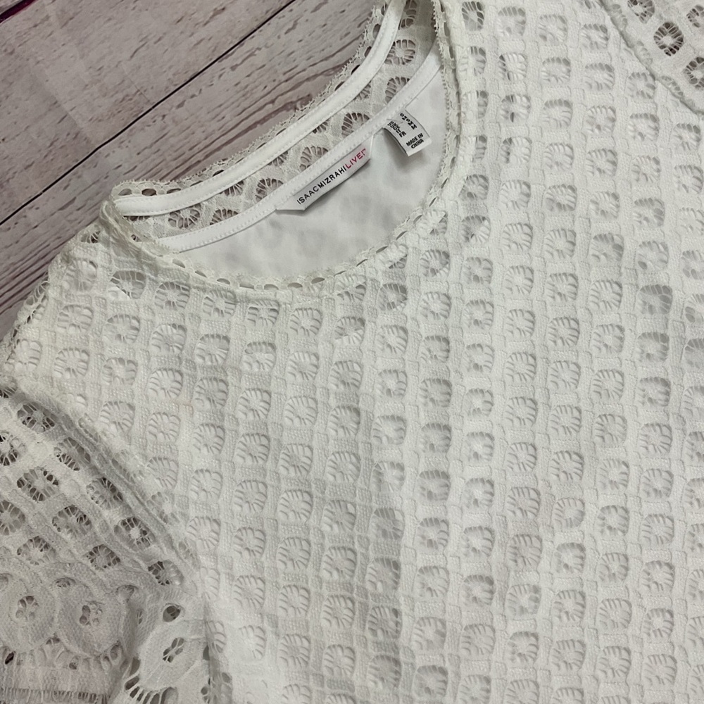 Isaac Mizrahi Small Short Cap Sleeve White Lace Mini Dress Summer Sundress - Picture 3 of 10